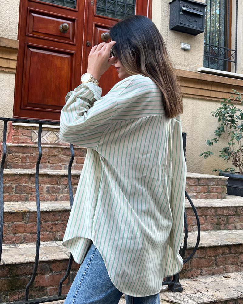 AK4401-Striped Linen Oversized Shirt - Görsel 4