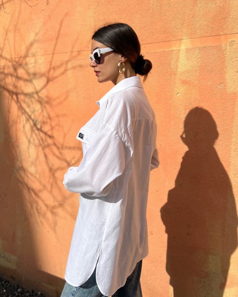AK4403-Cotton Flam Pocket Detail Oversized Long Sleeve Shirt - Görsel 4