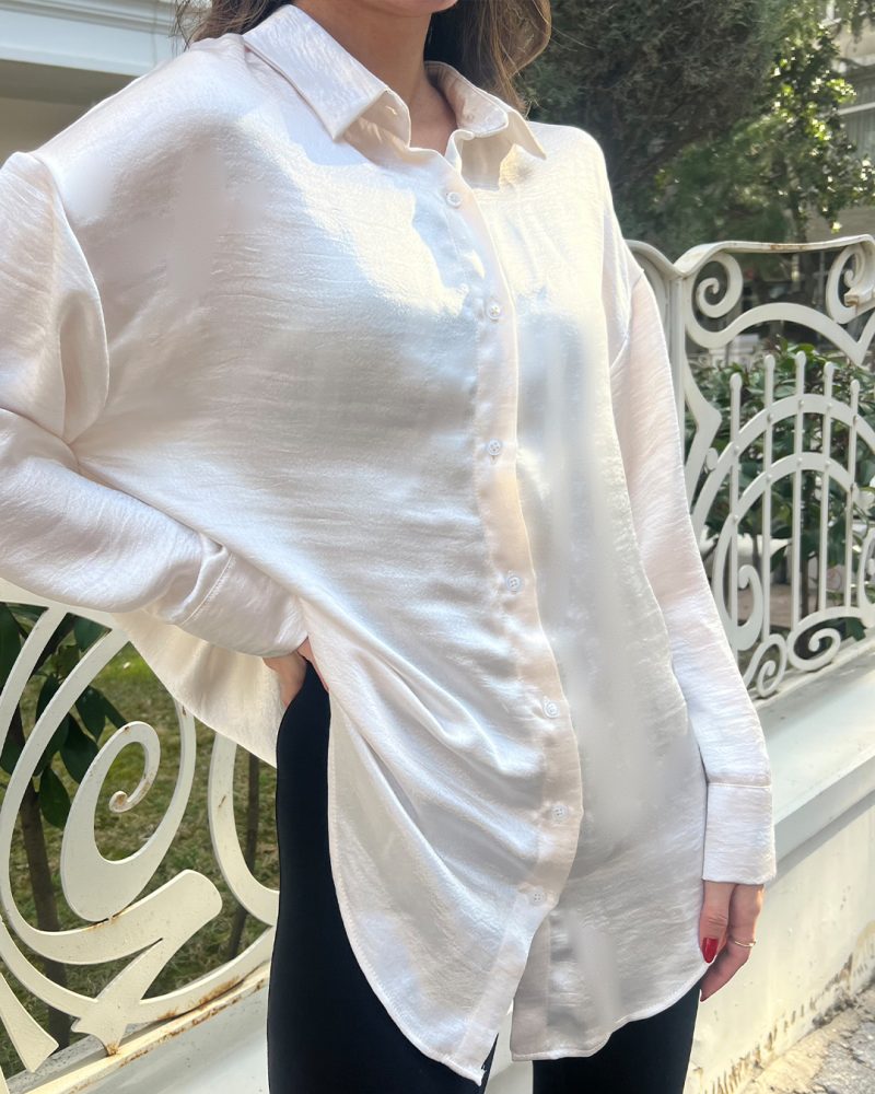 AK4404-Satin Long Sleeve Oversized Shirt - Görsel 4