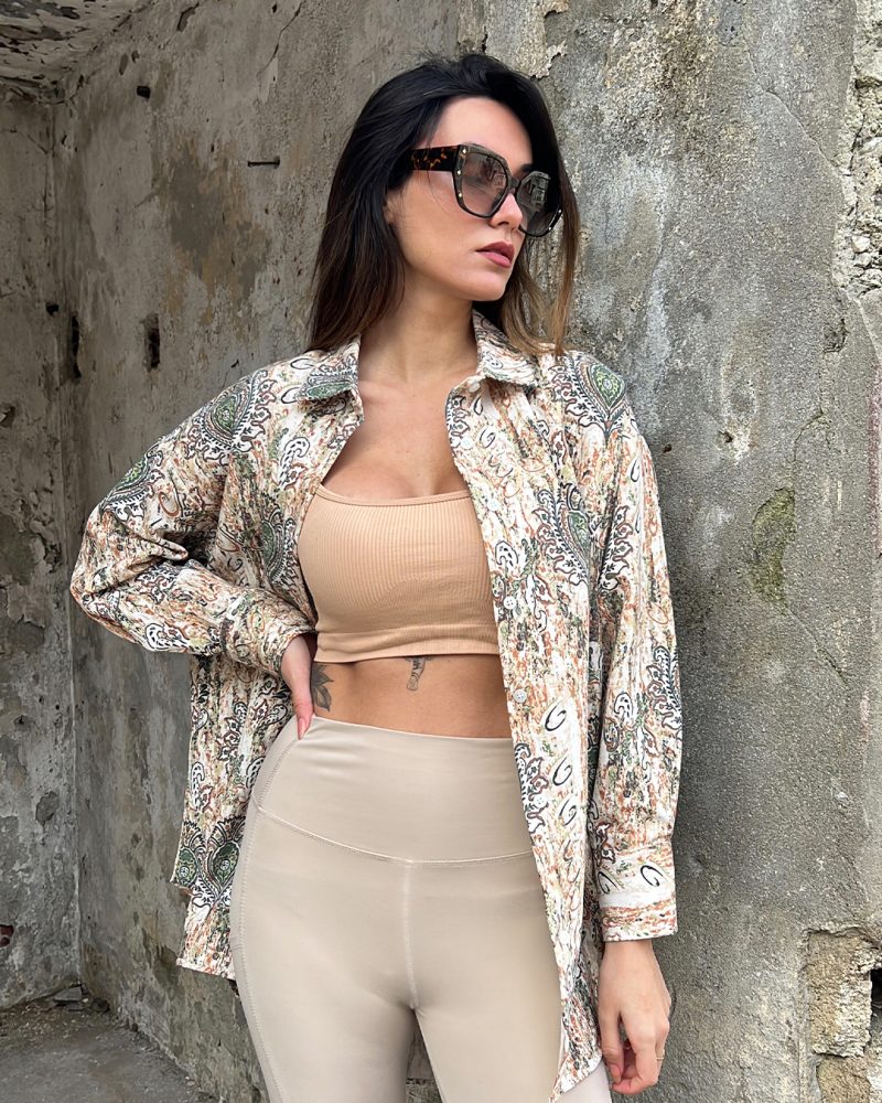 AK4405-Abstract Print Long Sleeve Oversized Shirt - Image 2