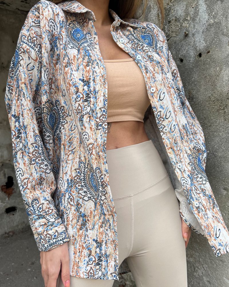 AK4405-Abstract Print Long Sleeve Oversized Shirt - Image 3