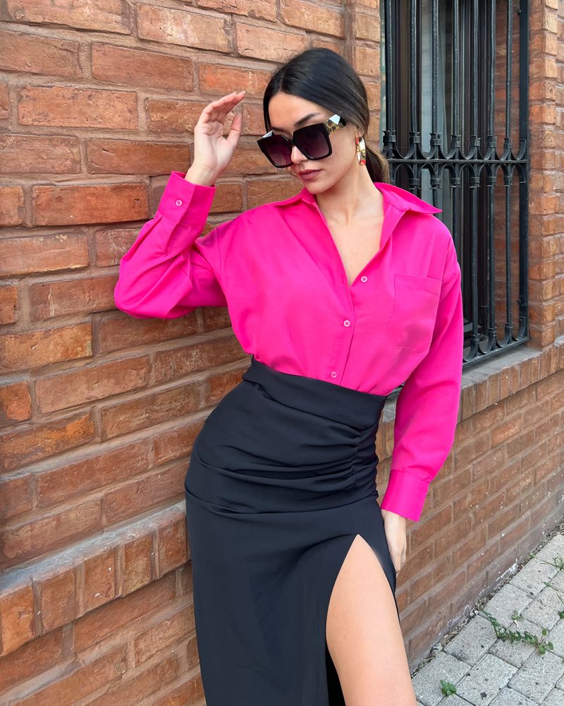 AK4410-Long Sleeve Poplin Oversized Shirt - Görsel 3