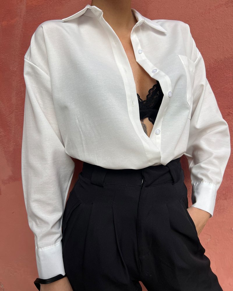 AK4410-Long Sleeve Poplin Oversized Shirt - Görsel 5