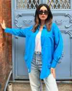 1002-Button Back Detail Long Sleeve Poplin Shirt