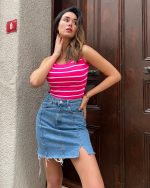 3164-Striped Crop Square Neck Knit Athlete