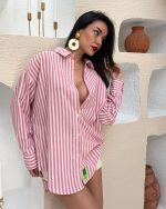 AK4411-Striped Linen Oversized Shirt