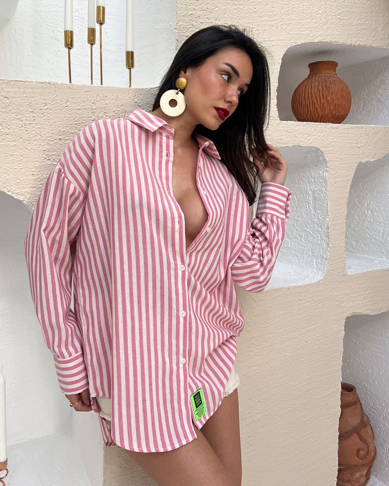 AK4411-Striped Linen Oversized Shirt