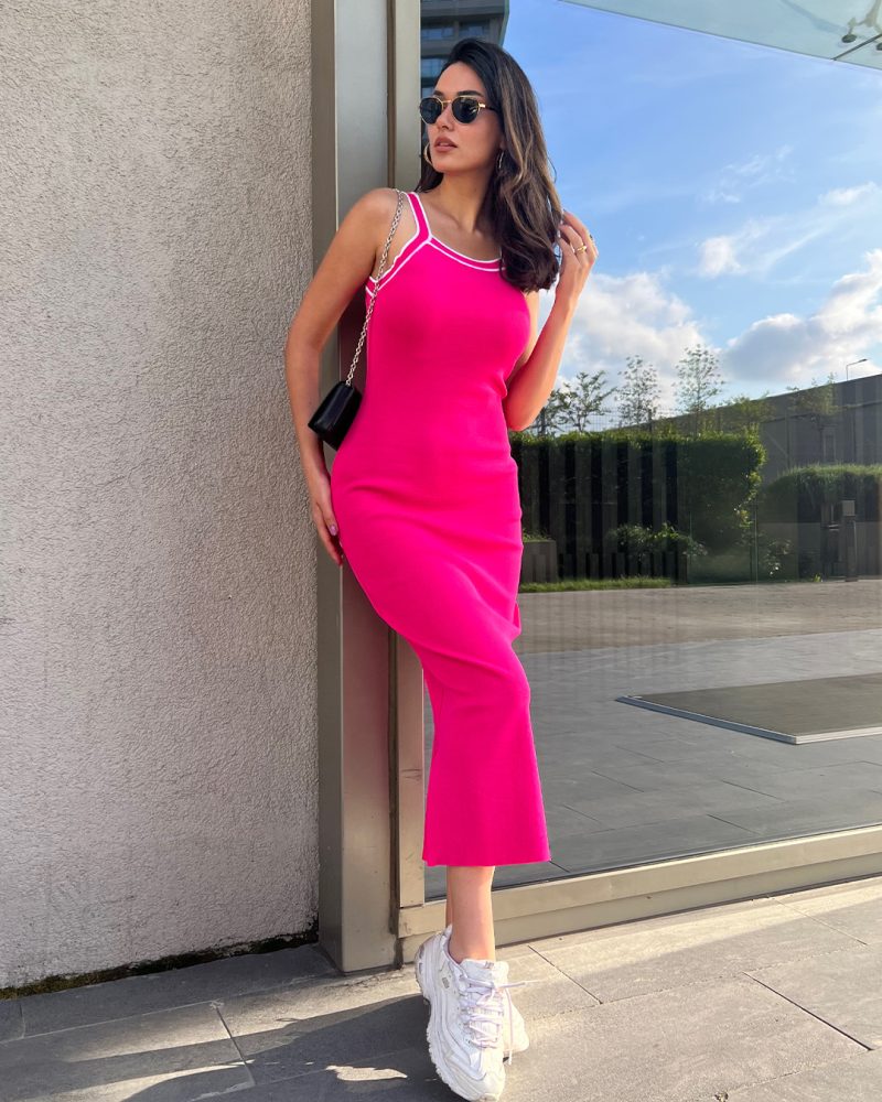 3171-Halter Neck Knit Dress - Görsel 3