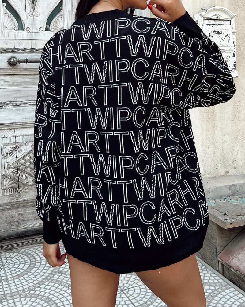 5844-Letter Jakar Oversize Knit Sweater - Görsel 3