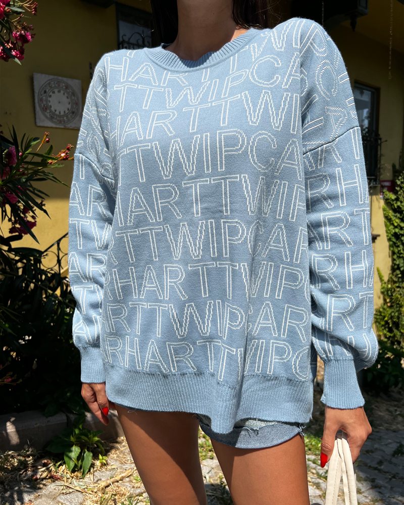 5844-Letter Jakar Oversize Knit Sweater - Görsel 4