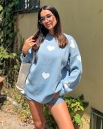 5846-Heart Pattern Detail Knit Sweater
