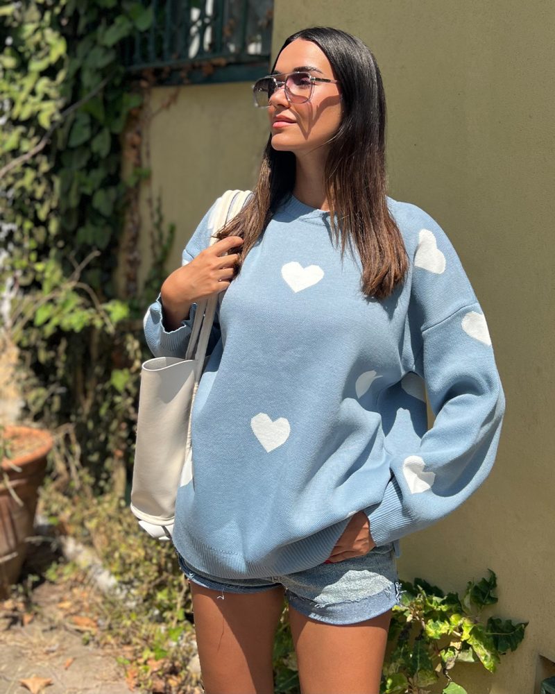 5846-Heart Pattern Detail Knit Sweater - Görsel 2