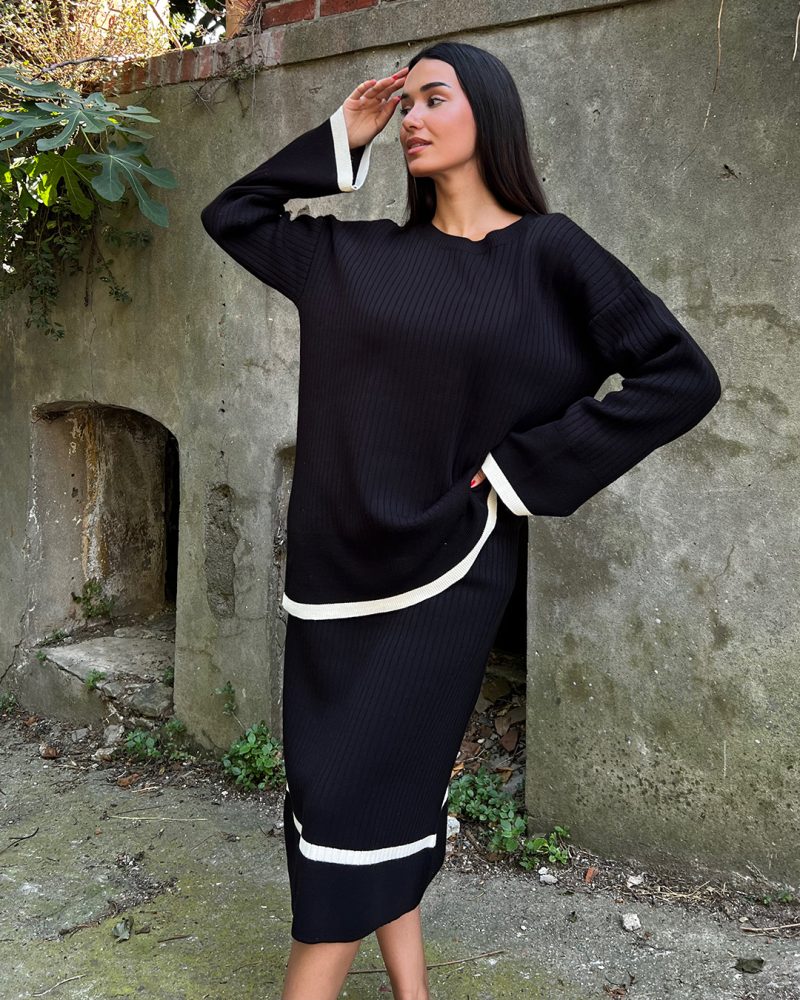 6055-Crewneck Oversize Knit Set - Görsel 3