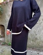 close-up of ribbed knit top and skirt set black