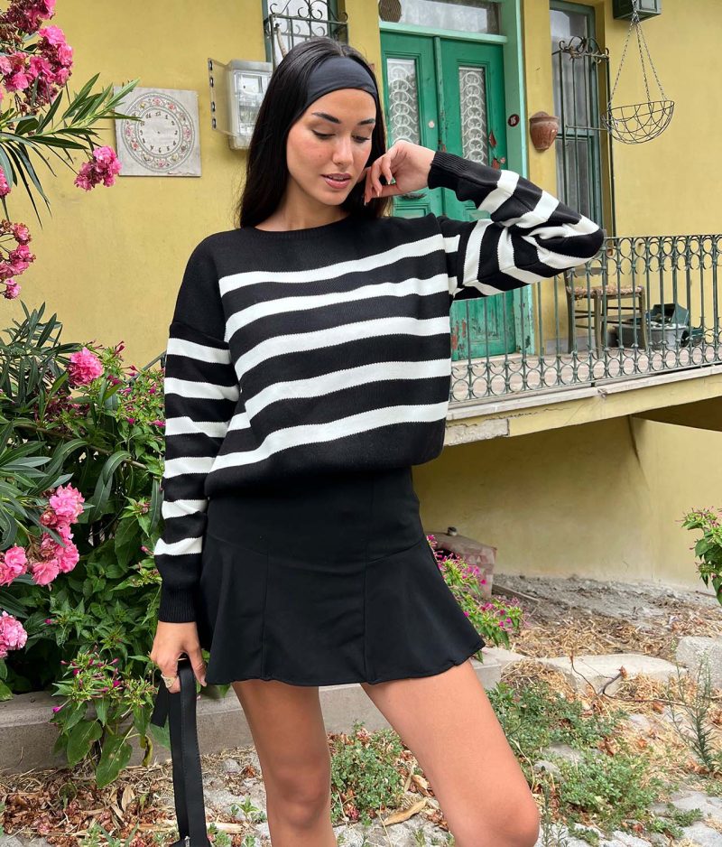 3142-Striped Crewneck Long Sleeve Knit Sweater - Görsel 2