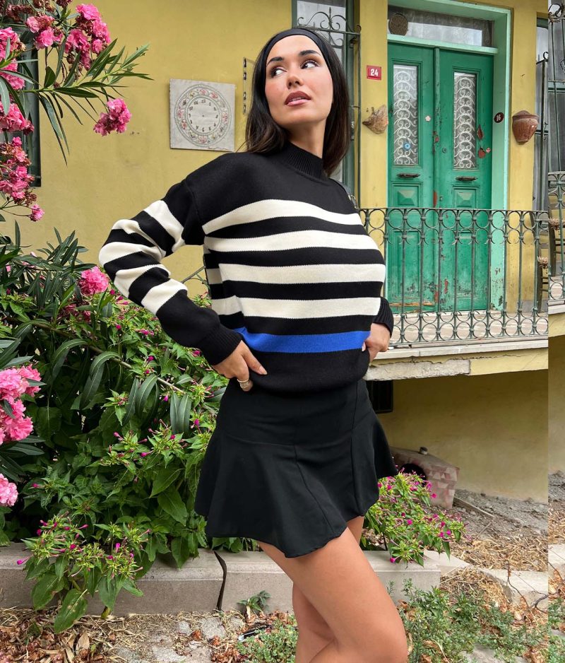 3172-Striped Mockneck Long Sleeve Knit Sweater - Görsel 2