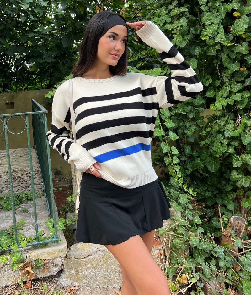 3173-Striped Crewneck Long Sleeve Knit Sweater - Görsel 3