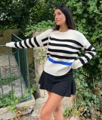 3173-Striped Crewneck Long Sleeve Knit Sweater