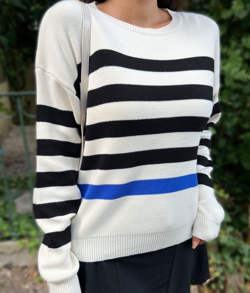 3173-Striped Crewneck Long Sleeve Knit Sweater - Görsel 4