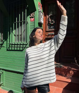 4621-Striped Thessaloniki Crewneck Knit Sweater