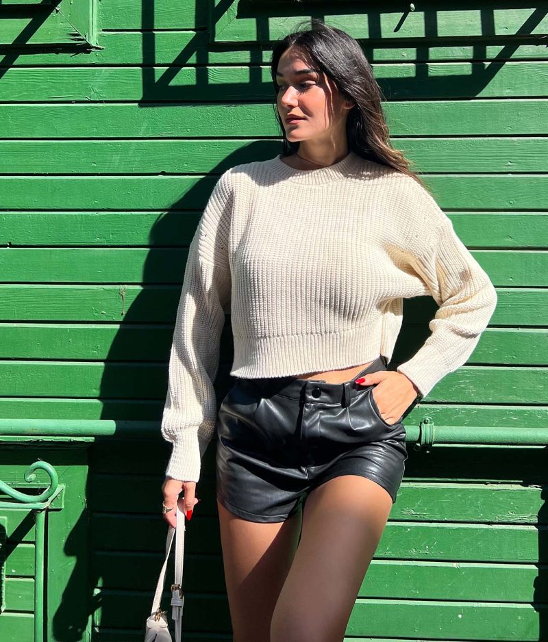 4623-Thessaloniki Crewneck Crop Knit Sweater - Görsel 2