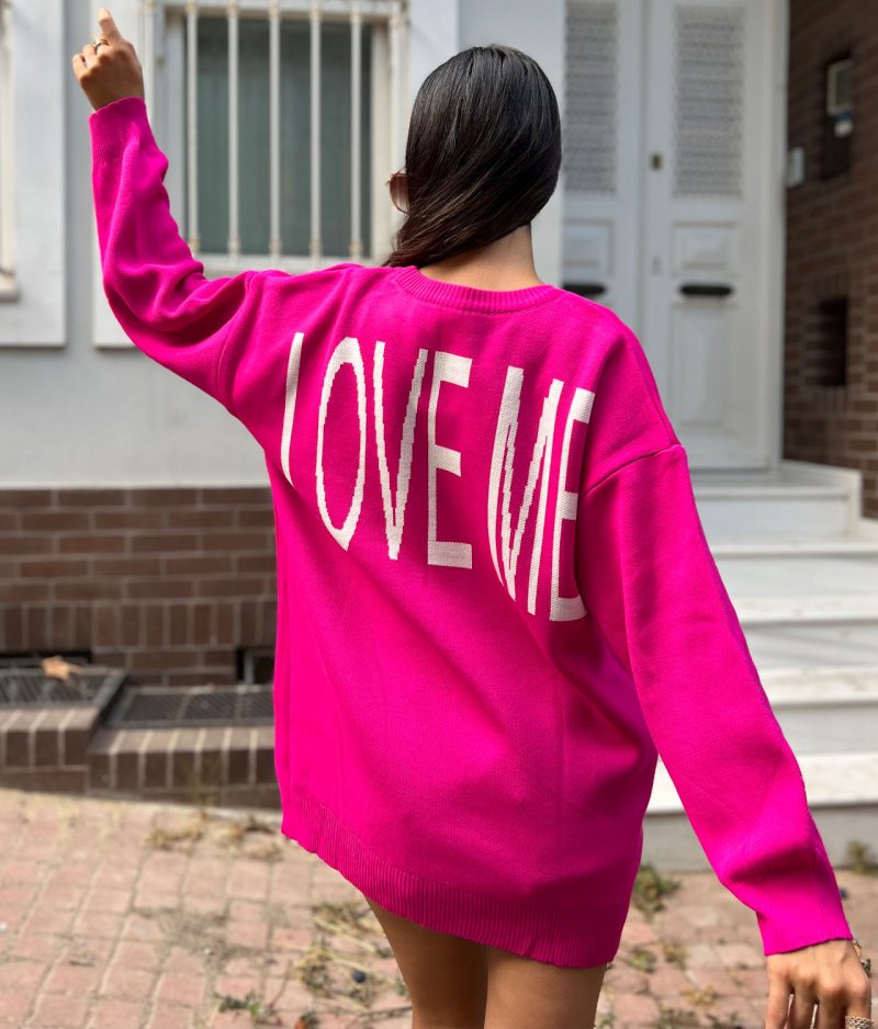 5852-Long Sleeve Crewneck Oversize Text in Detail Knit Tunic - Görsel 2