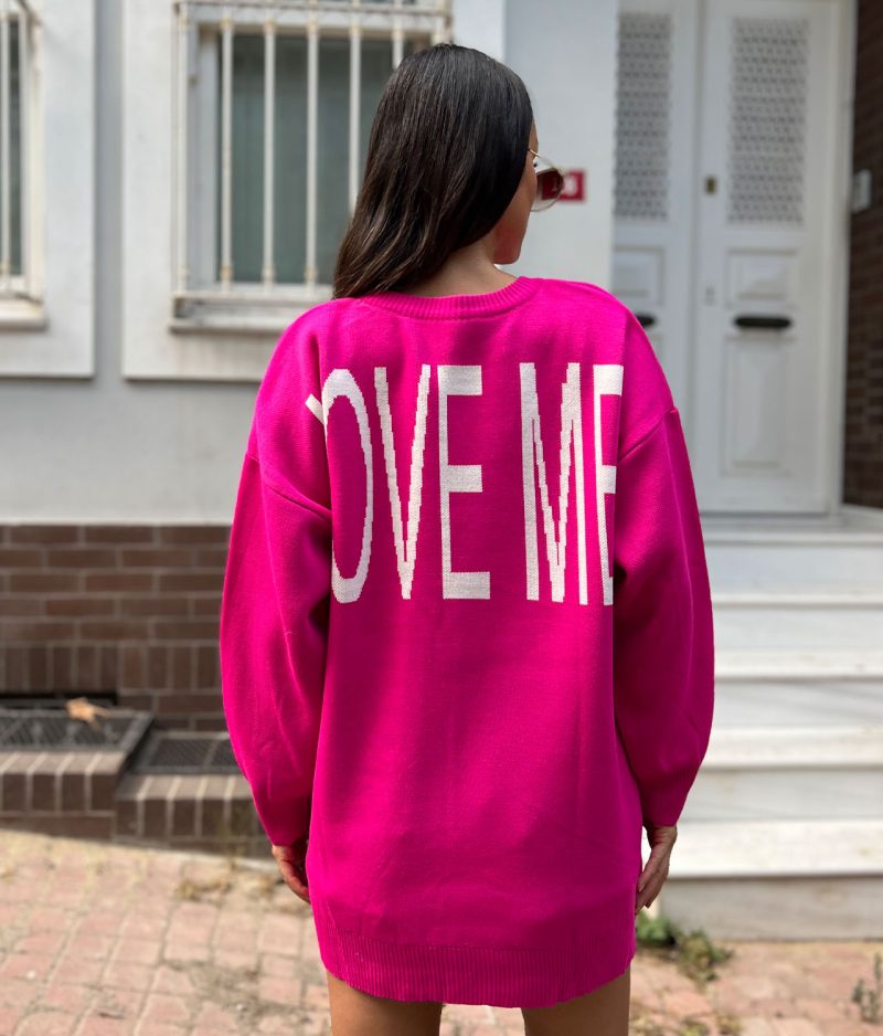 5852-Long Sleeve Crewneck Oversize Text in Detail Knit Tunic - Görsel 4