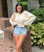 6508-Long Sleeve Crewneck Knit Sweater-Off White-2