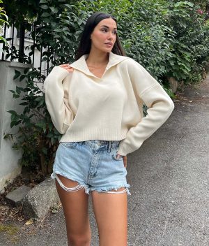 6509-Long Sleeve Polo Neck Knit Sweater
