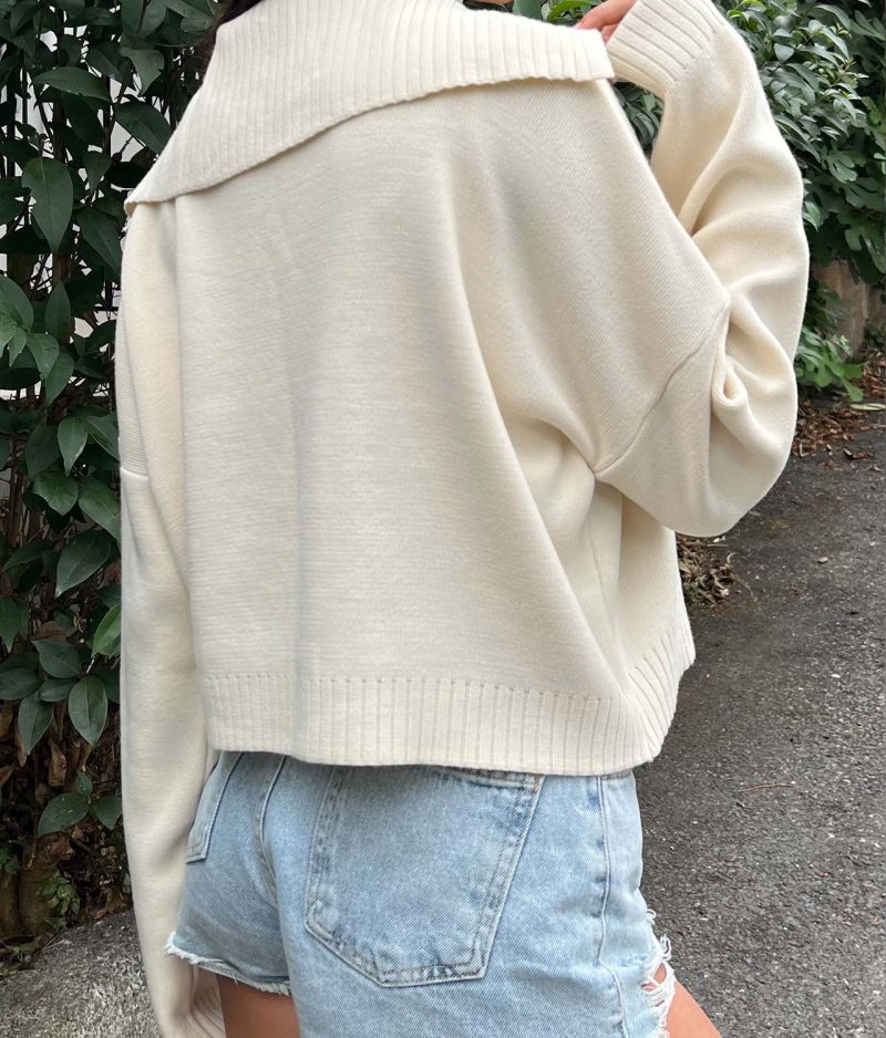 6509-Long Sleeve Polo Neck Knit Sweater - Görsel 3