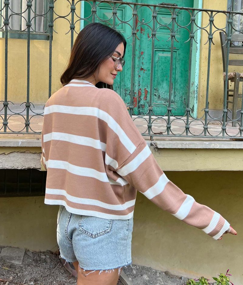 6514-Striped Crewneck Knit Sweater - Görsel 4