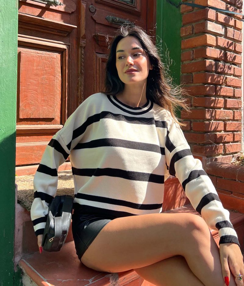 6514-Striped Crewneck Knit Sweater - Görsel 5