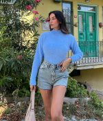 7001-Long Sleeve Turtleneck Fuzzy Knit Sweater