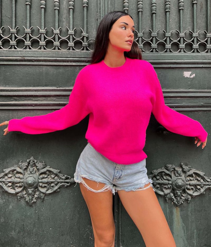 4624-Long Sleeve Crewneck Knit Sweater - Görsel 2