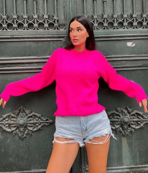 4624-Long Sleeve Crewneck Knit Sweater