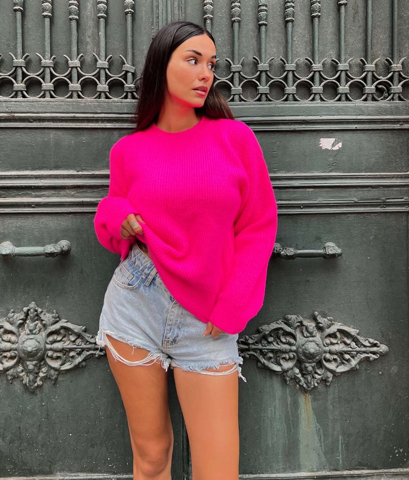 4624-Long Sleeve Crewneck Knit Sweater - Görsel 3