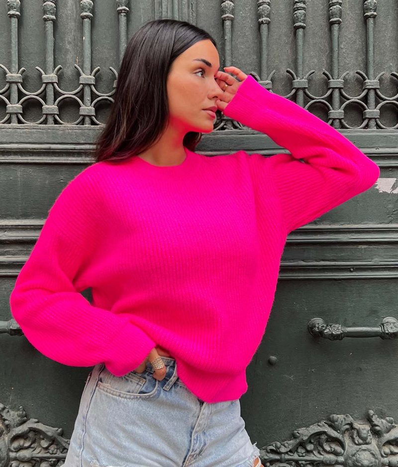 4624-Long Sleeve Crewneck Knit Sweater - Görsel 4