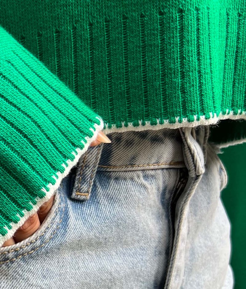 6515-Long Sleeve Crewneck Striped Detail Knit Sweater - Görsel 4