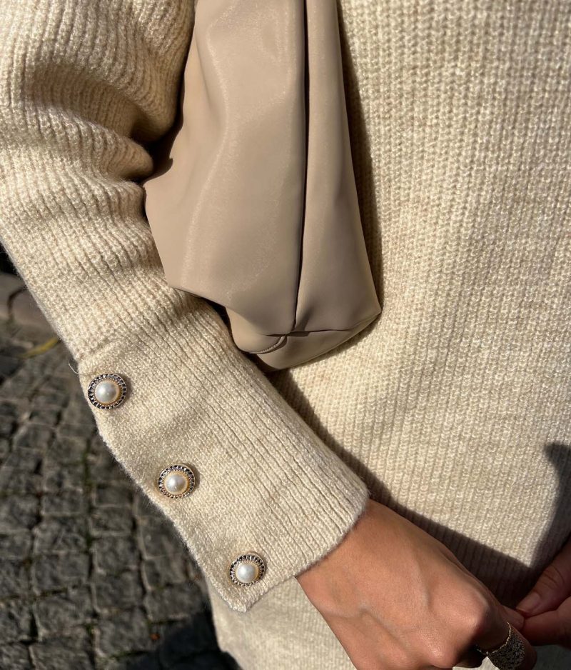 1055-Turtleneck Button Detail Sweater Dress - Görsel 3