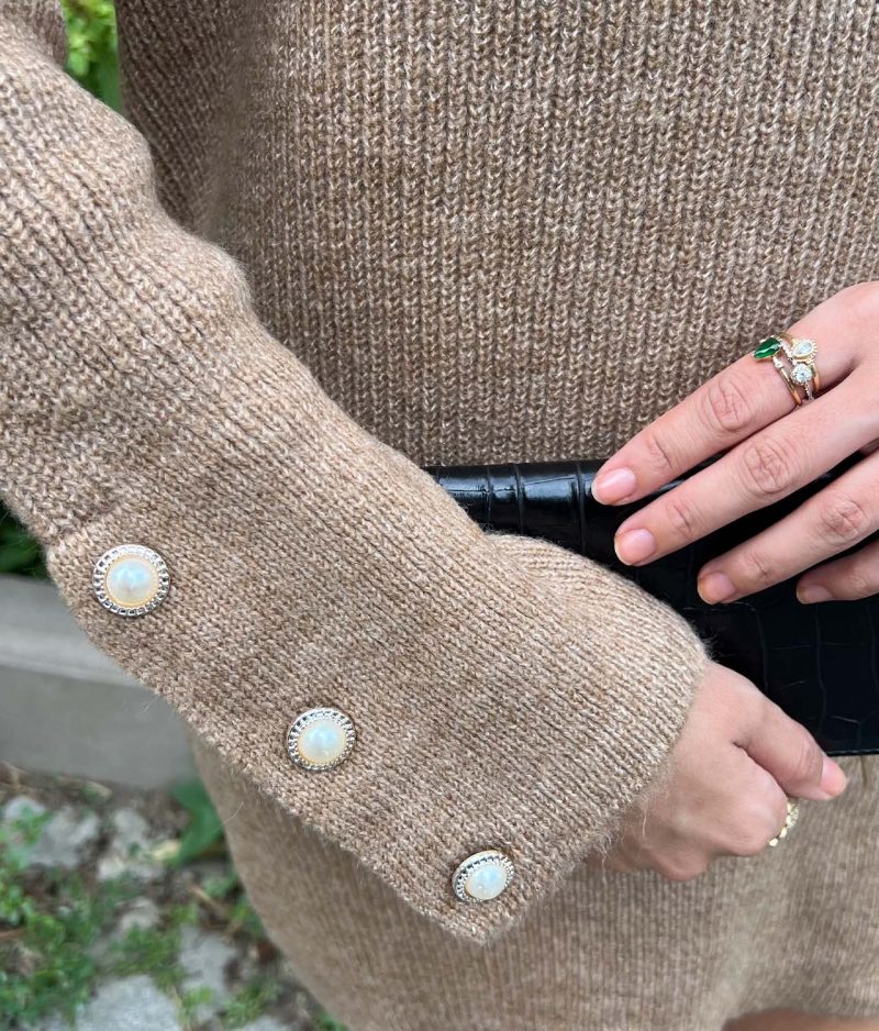 1055-Turtleneck Button Detail Sweater Dress - Görsel 4