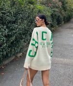 3180-Chicago Letter Graphic Drop Shoulder Knit Sweater