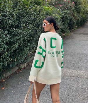 3180-Chicago Letter Graphic Drop Shoulder Knit Sweater