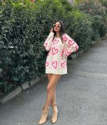 3181-Heart Pattern Crewneck Drop Shoulder Sweater