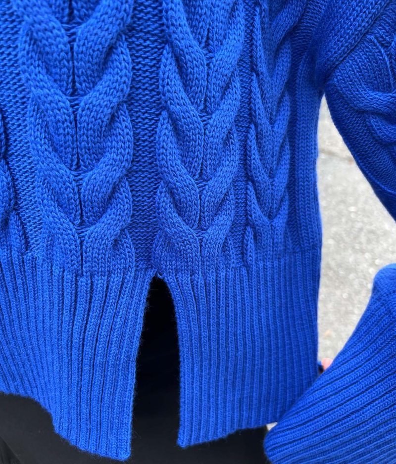 4626-Cable Knit Drop Shoulder Split Hem Sweater - Görsel 3