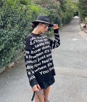 5861-Letter Graphic Drop Shoulder Knit Sweater