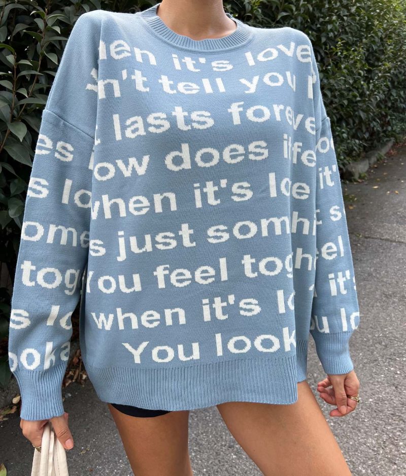 5861-Letter Graphic Drop Shoulder Knit Sweater - Görsel 6