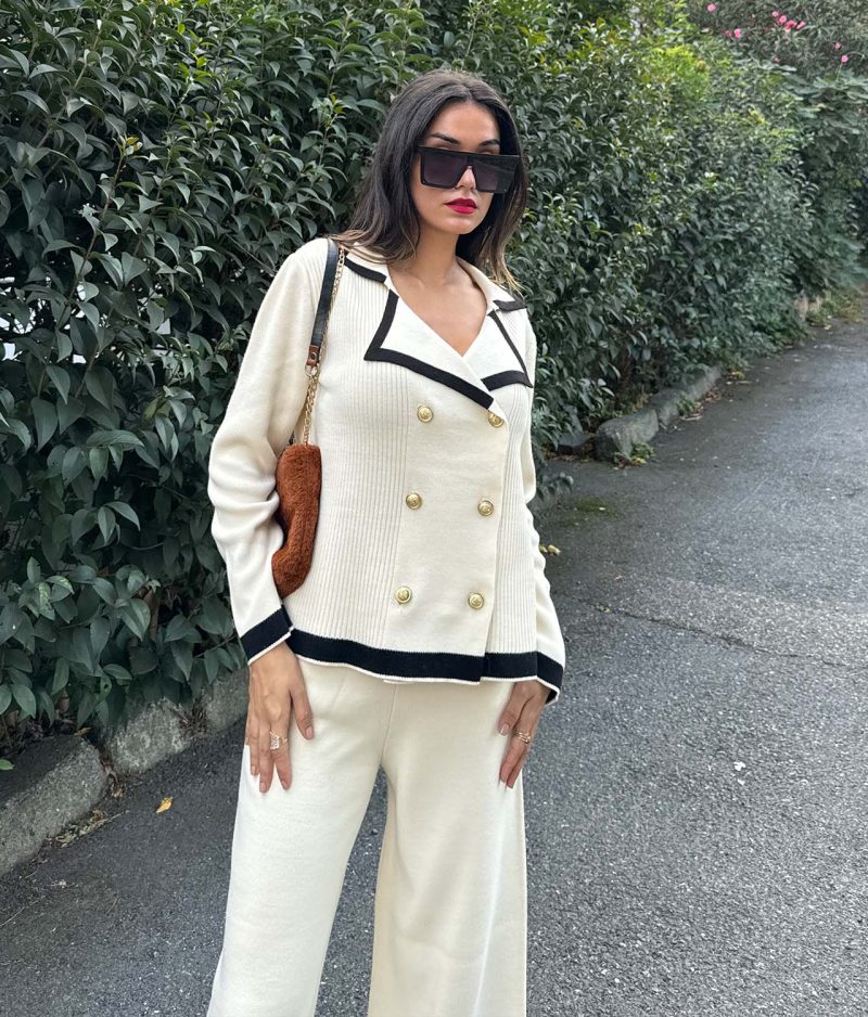6520-Double Breasted Knitwear Jacket and Knit Pants - Görsel 3