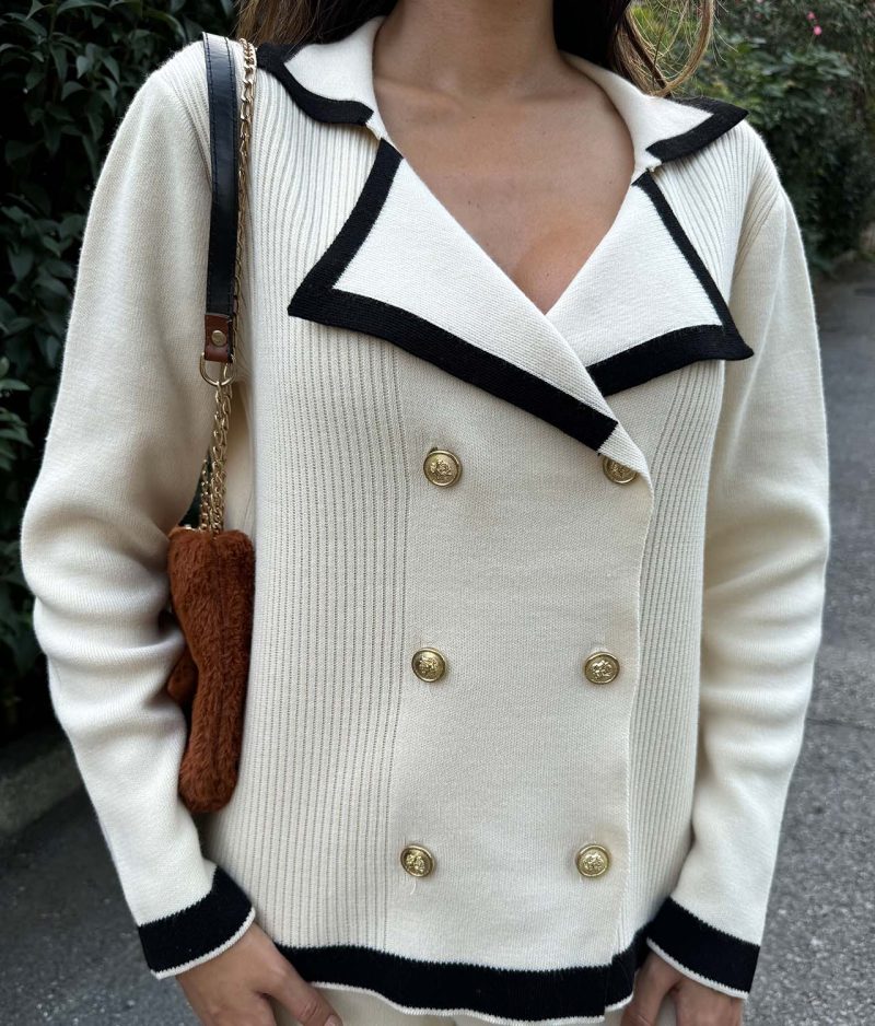 6520-Double Breasted Knitwear Jacket and Knit Pants - Görsel 4
