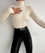 6525-Slim Fit Ribbed Turtleneck Knit Sweater