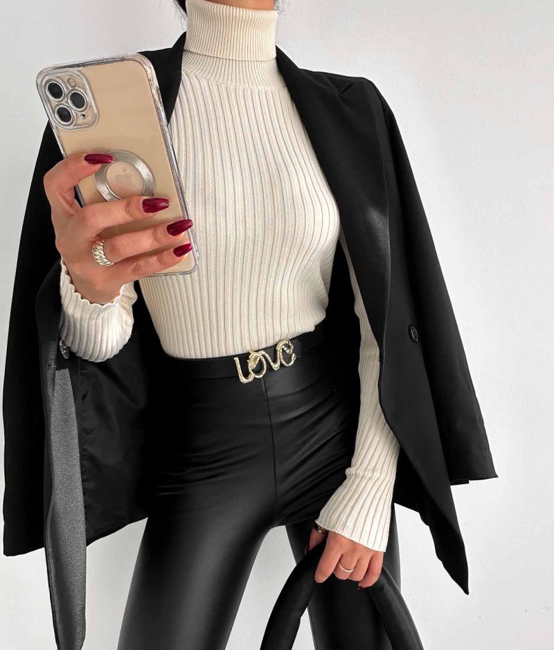 6525-Slim Fit Ribbed Turtleneck Knit Sweater - Görsel 3